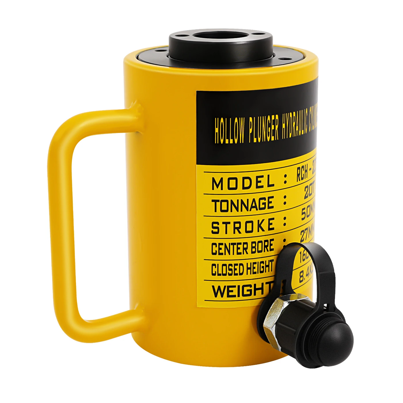20-ton manual oil pump, hydraulic cylinder jack, hollow, 5.1 cm, ram stroke, hollow cylinder, hydraulic cylinder jack