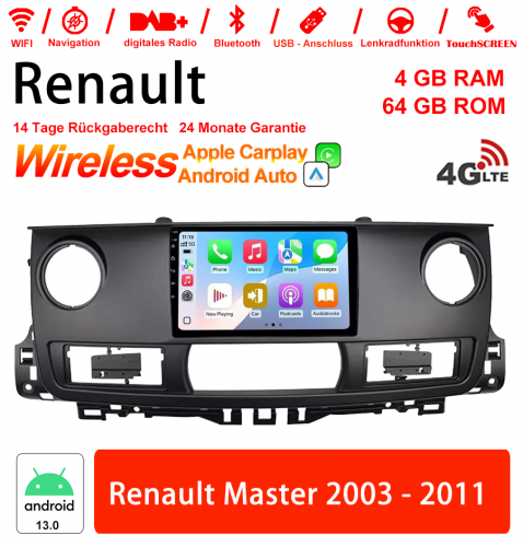 10 inch Android 13.0 car radio / multimedia 4GB RAM 64GB ROM for Renault Master 2003 - 2011