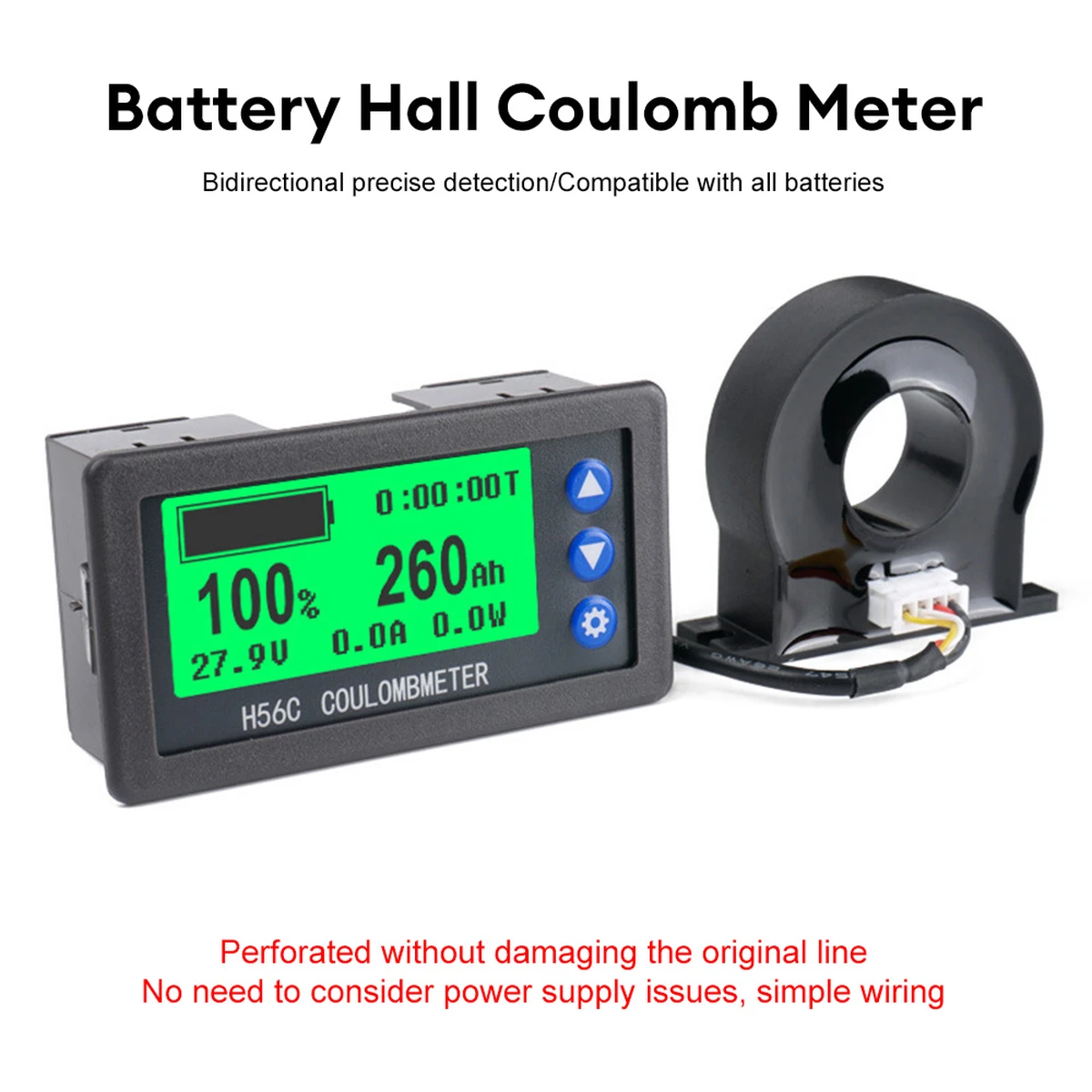 H56CH LCD Digital Hall-Coulomb-Meter Spannungs-Strom-Leistungsmesser Anzeige DC 9-100V 50A 100A 200A 300A 400A Auto-Voltmeter-Amperemeter