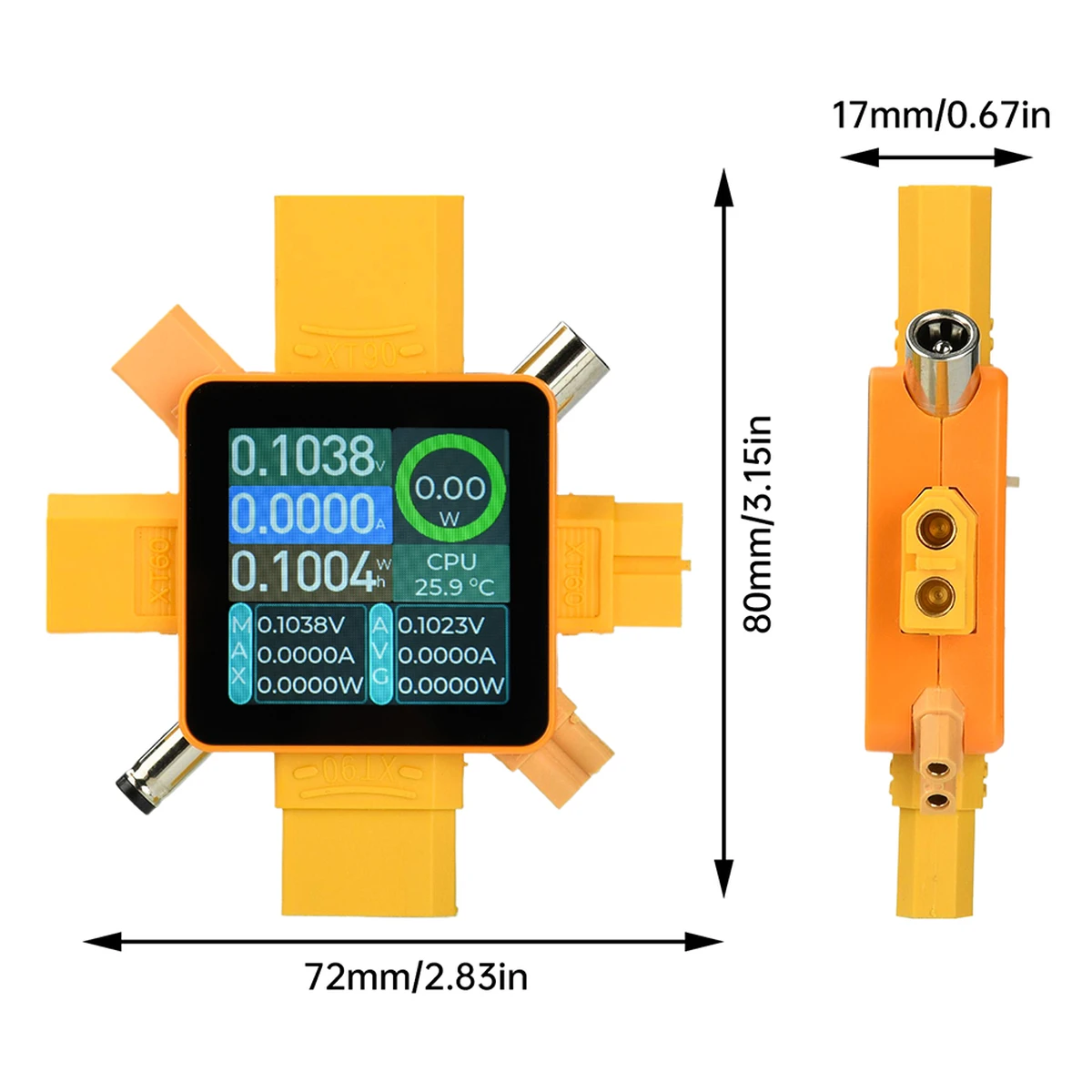 XT369P DC 4.5–80V 50A Digital Voltmeter/Ammeter (XT60/XT30/XT90 Connectors) – Wattmeter, Current & Capacity Tester, RC Model Power Meter