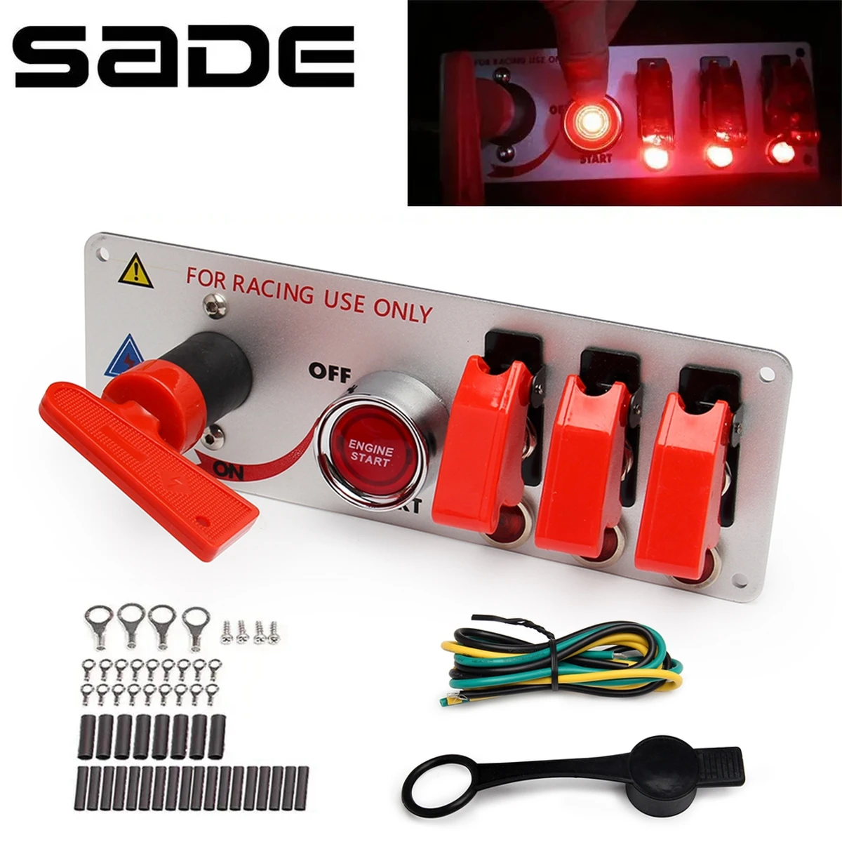 12V Car LED Ignition Switch Panel Racing Car Ignition Engine Start On/Off Push Button 5 in 1 Ignition Toggle Switch