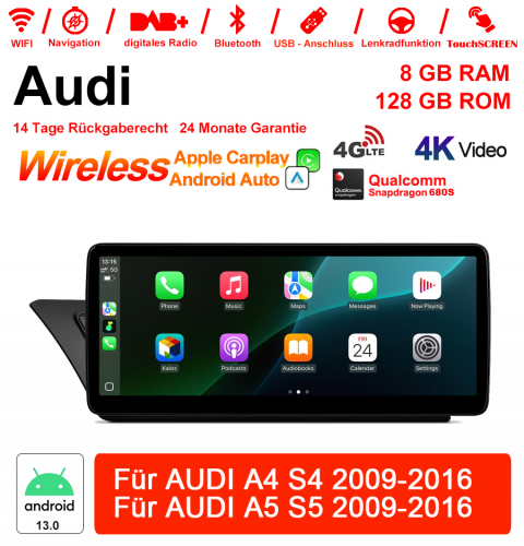 Qualcomm Snapdragon 680S 8 Core Android 13.0  4G LTE Car Radio /Multimedia 8GB RAM 128GB ROM For AUDI A4 S4 A5 S5 2009-2016