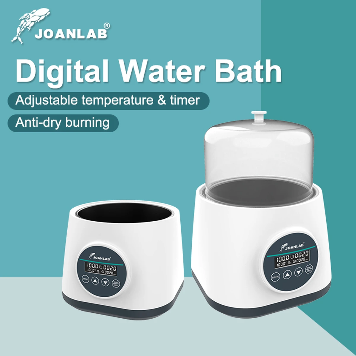 JOANLAB Wasserbad 2 L – Digitales Labor-Wasserbad mit konstanter Temperatur, Heizfunktion, Thermostat & Trockenlaufschutz