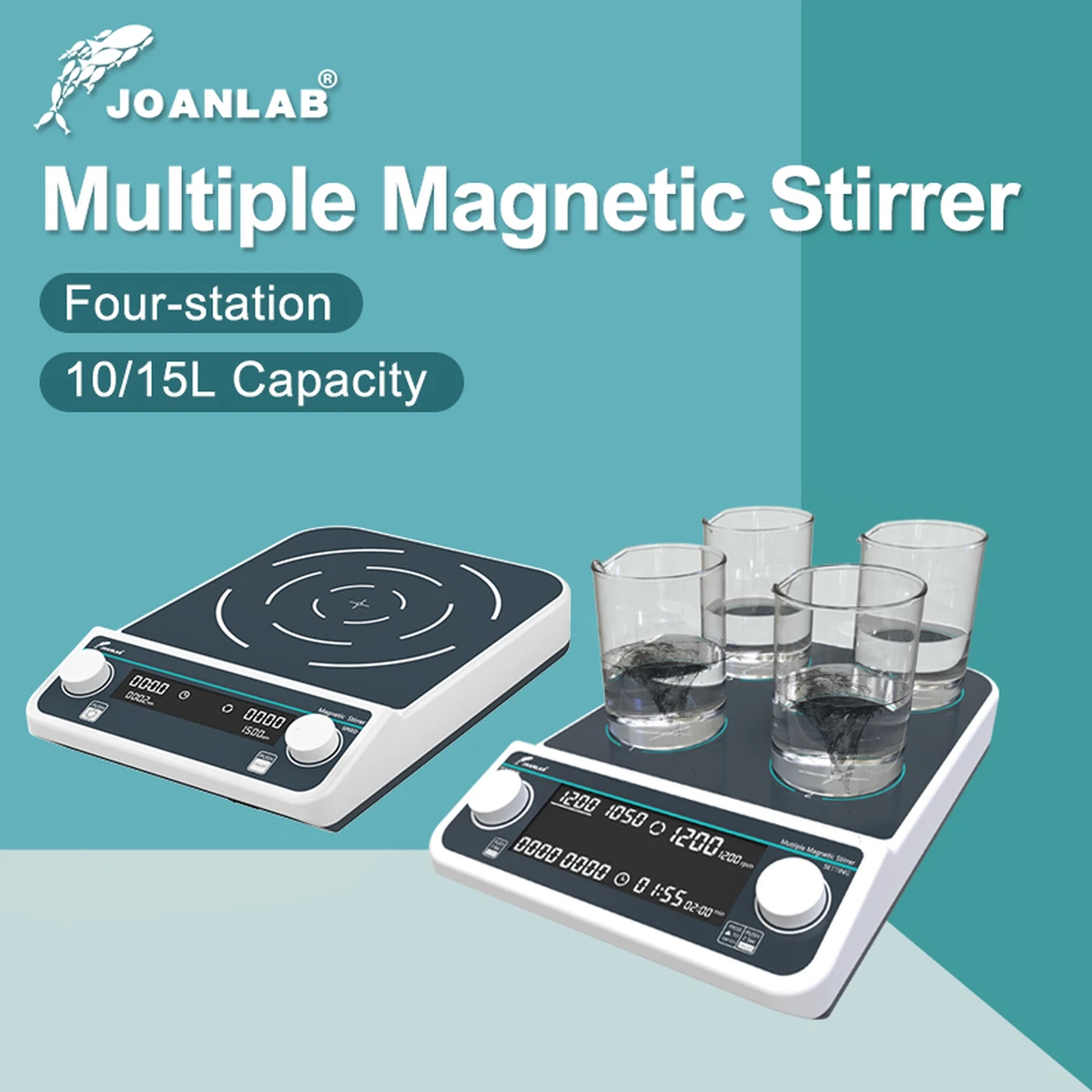 JOANLAB Mehrere Magnetrührer Digitalanzeige Laborrührer Magnetmischer Vierstationen 500 ml * 4