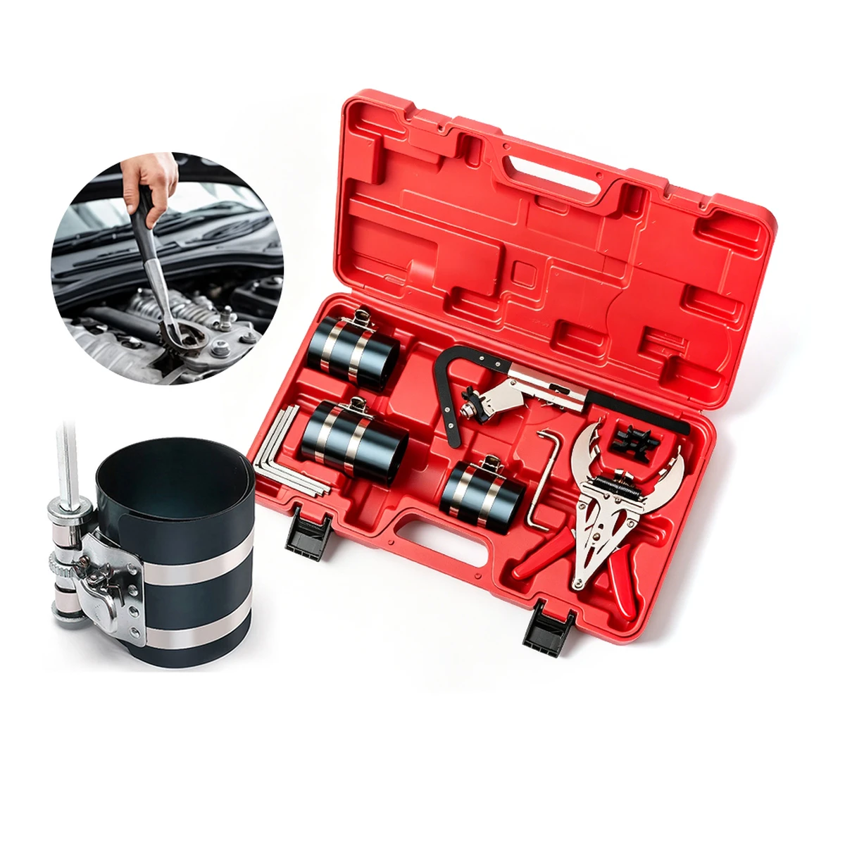 Piston ring compressor set 4 inch, piston ring service tool with expander, assembly & disassembly tool for car engines