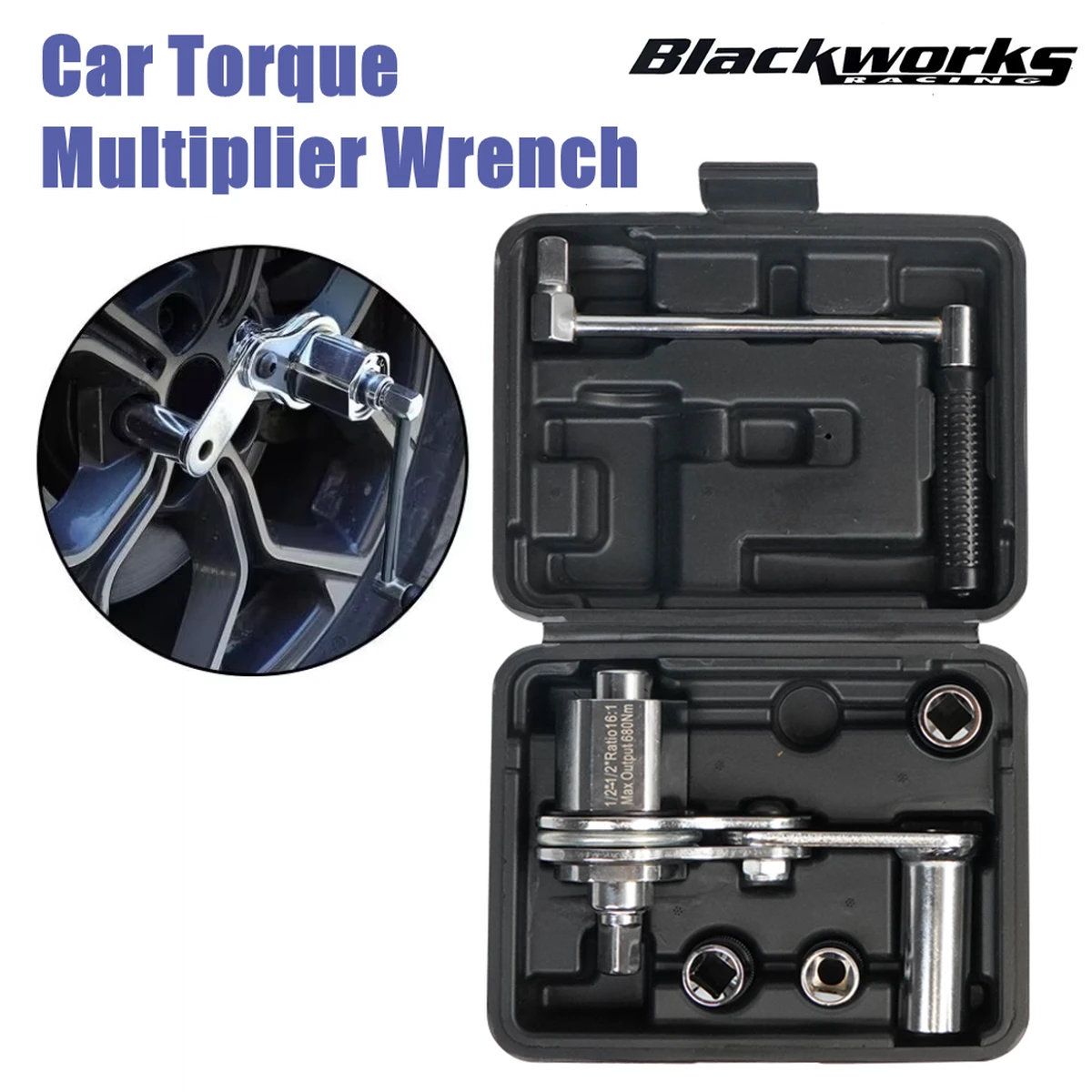 1/2" Torque Multiplier 17/19/21 mm – Torque wrench for loosening wheel nuts, with carrying case, for car tires