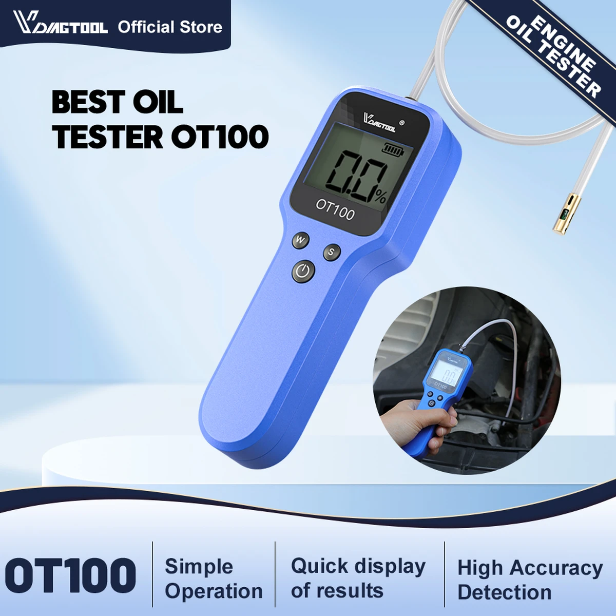 OT100 Engine Oil Tester Car Oil Quality Diagnostic Device Water Content Indicator for Checking Oil Quality