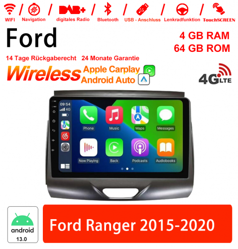 9 inch Android 13.0 car radio / multimedia 4GB RAM 64GB ROM for Ford Ranger 2015-2020