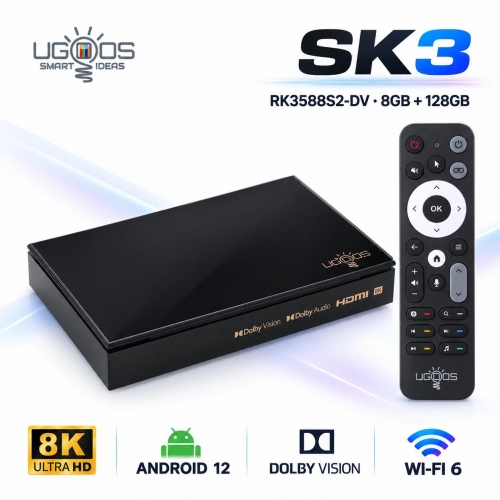 UGOOS SK3 Android TV Box mit 8GB RAM 128GB ROM – Android 12 |  RK3588S2-DV | Octa-Core | 8K Ultra HD | Wi-Fi 6 | Bluetooth  5.2 | Dolby Vision