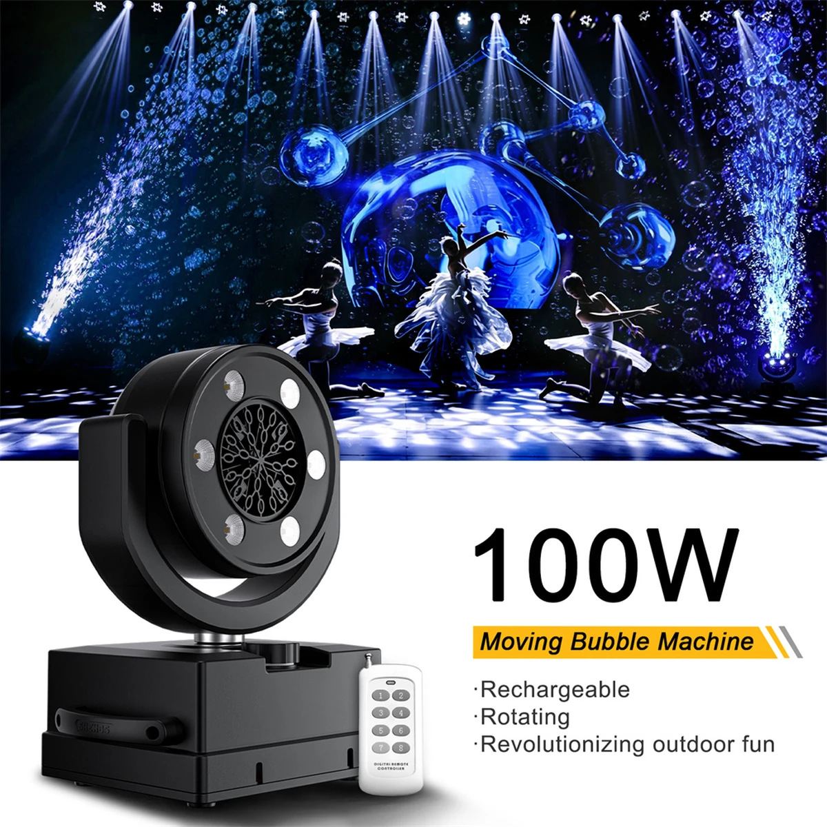 SHEHDS 100W LED Moving Head Blasenmaschine 180 ° Abdeckung für DJ-Disco-Partys, Hochzeiten, Konzerte und Outdoor-Aufführungen