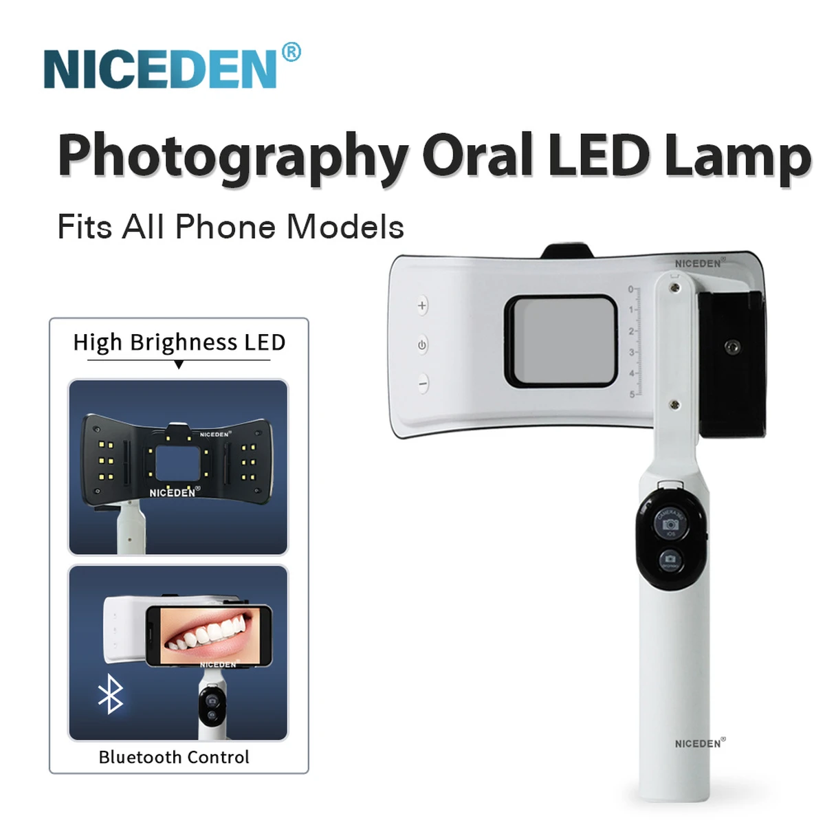 Dental-Fotografie-Licht Behandlungslicht Helligkeitsregulierung Orale Füllung Doppelblitzlicht Mobiltelefon mit Bluetooth