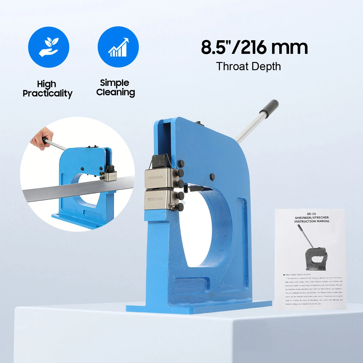 Machine à rétreindre et allonger le métal SS-16, capacité 16 gauge (1,5 mm), col de cygne de 8,5 pouces, machine de formage de tôle