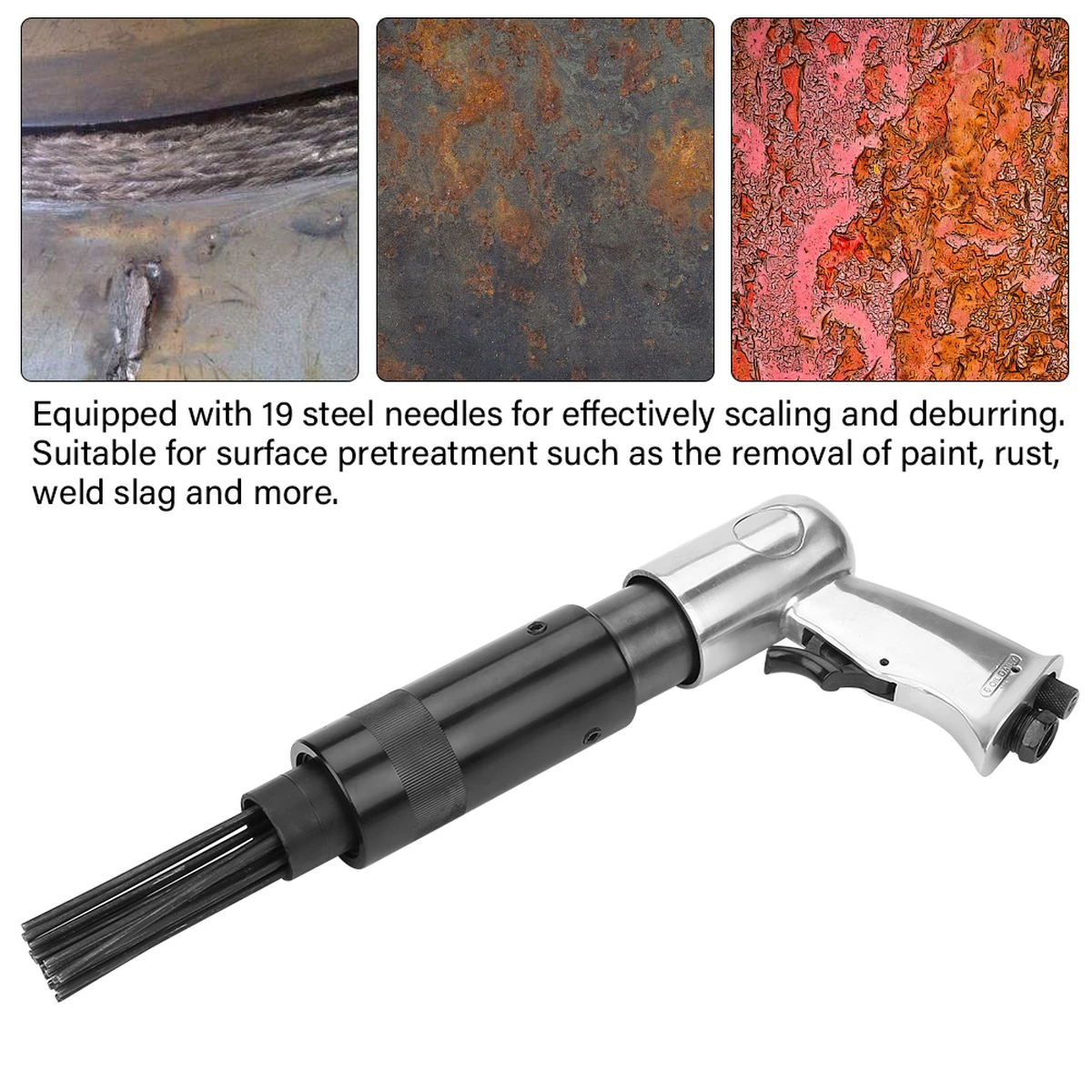 Pneumatic 19-Needle Scaler (Pistol Grip) – Tool for Removing Rust, Paint, Slag, and Corrosion; Deburring