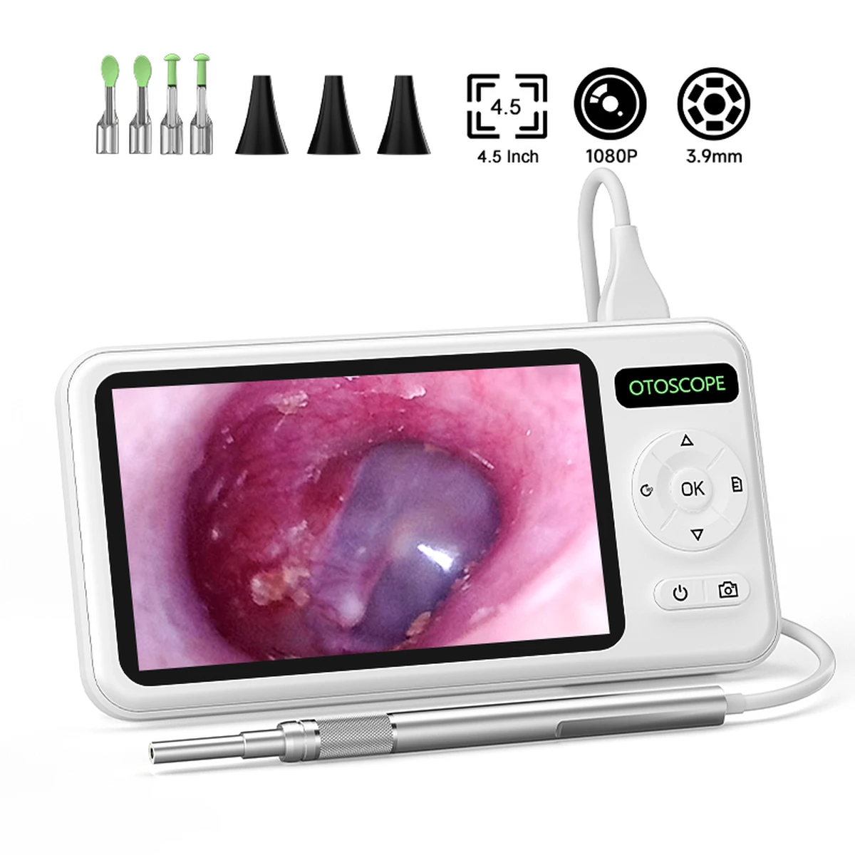 4.5-Inch Digital Otoscope HD 1080P 3.9mm Ear Camera with 6 LEDs – Ear Wax Removal and Cleaning Tool for Children and Adults