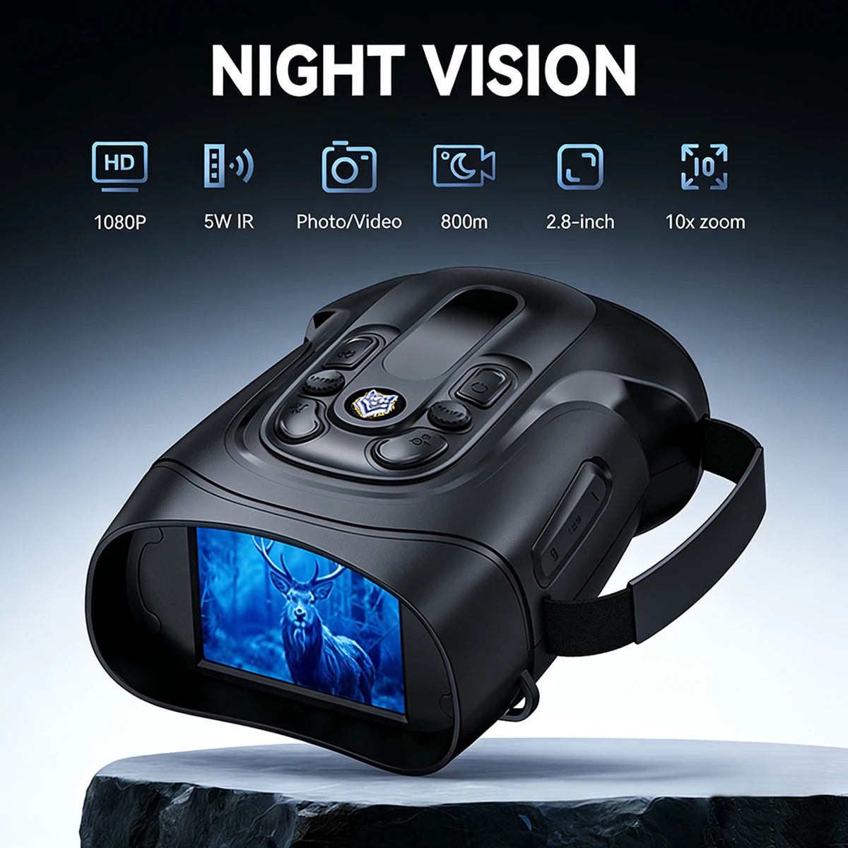 Jumelles de vision nocturne, zoom numérique 10x, 5 W, télescope infrarouge, portée de 800 m dans l'obscurité totale