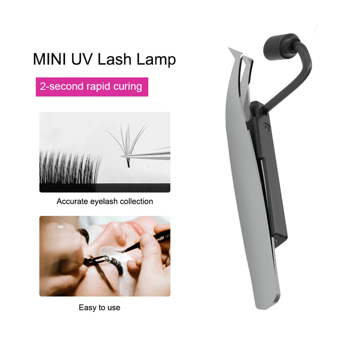 Mini-pincette de pose sans fil pour extensions de cils, avec colle UV et lampe à polymérisation rapide