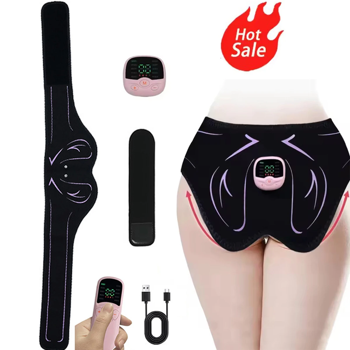 Electric EMS Hip Trainer, Glute Muscle Stimulator, USB-Rechargeable Buttock-Lifting Massage Toner, Weight Loss Fitness Massager