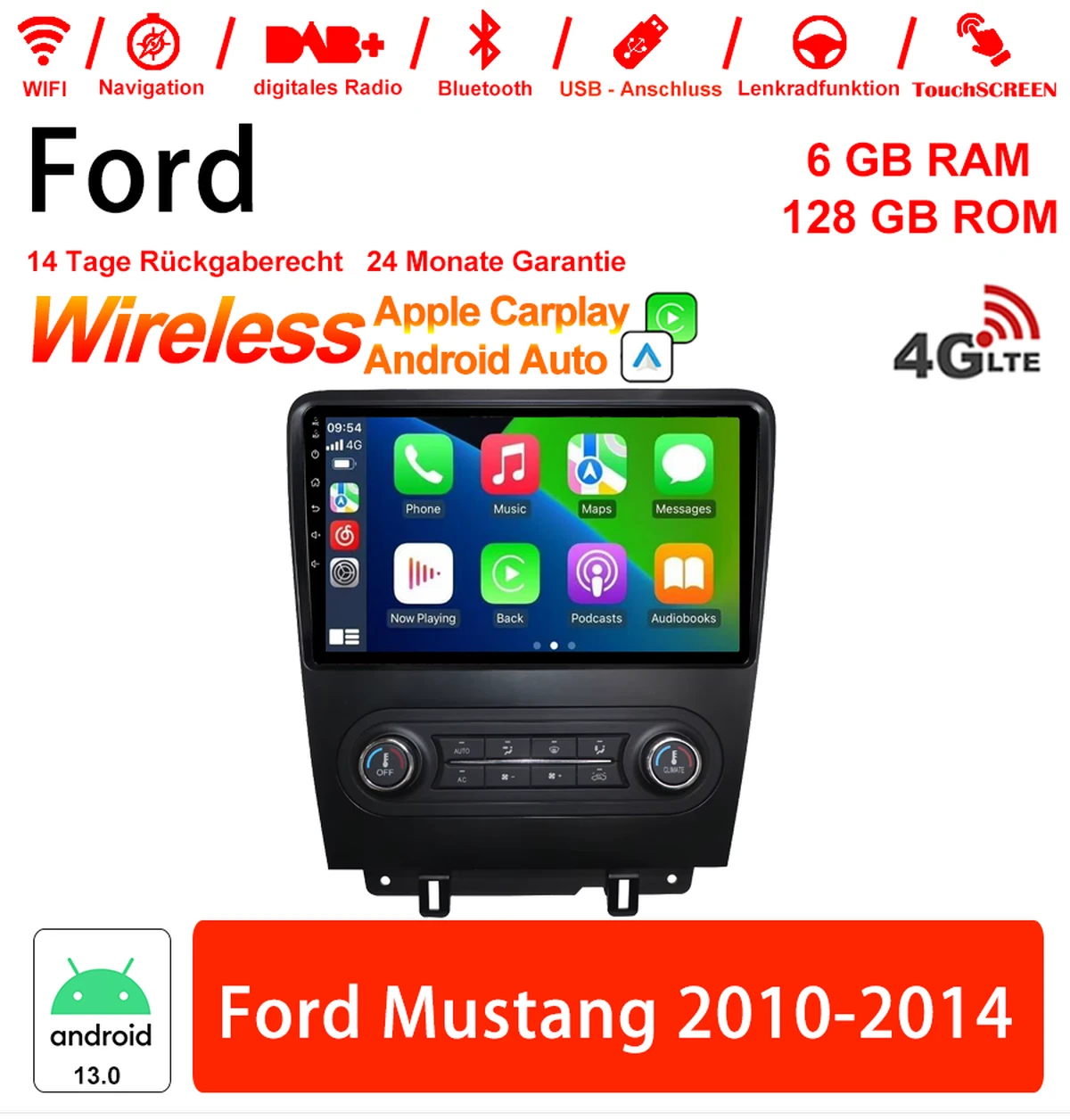 10 Zoll Android 13.0 4G LTE Autoradio 6GB RAM 128GB ROM Für Ford Mustang 2010-2014 Built-in Carplay / Android Auto