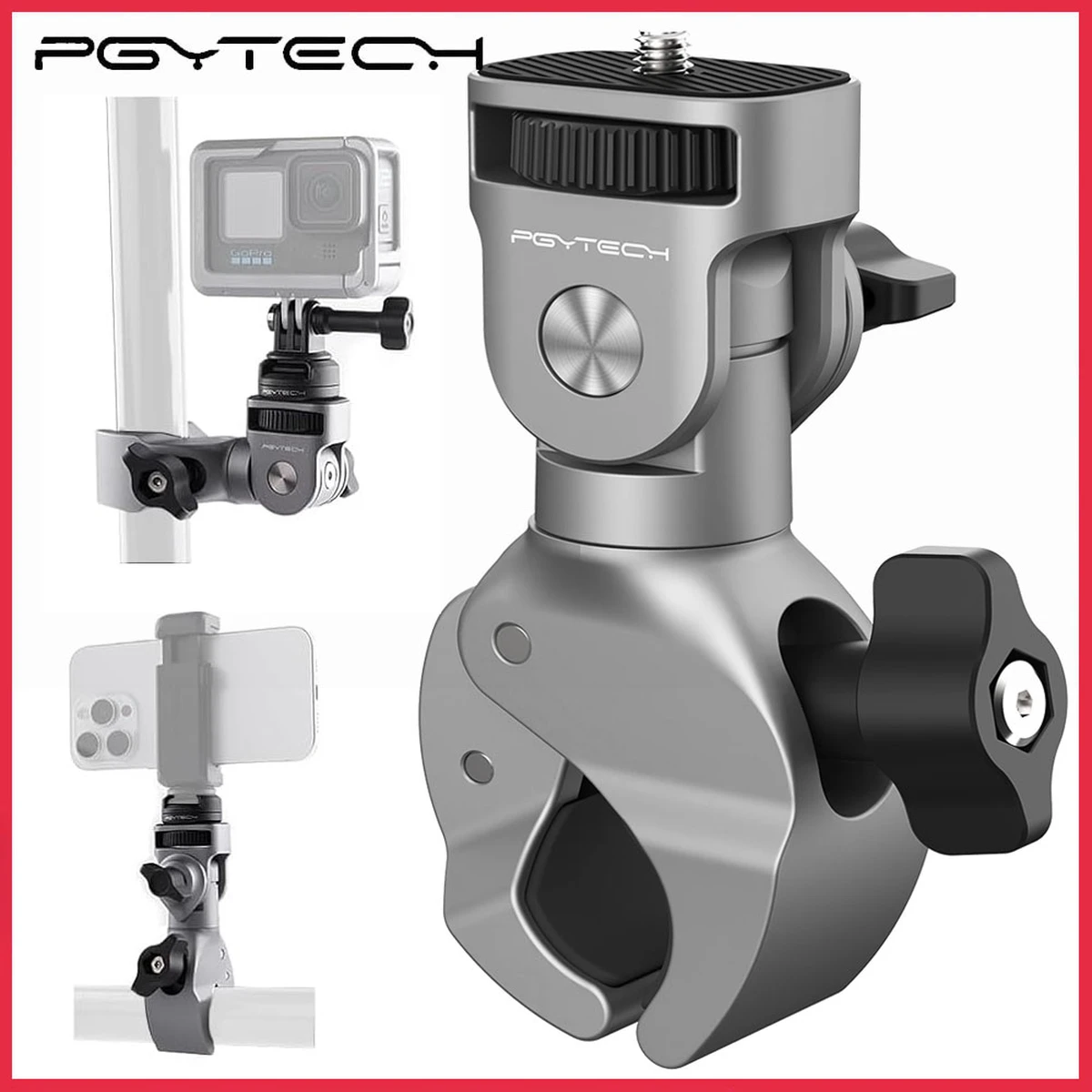 PGYTECH Super Clamp Mount 17 mm auf 37 mm 1/4 Zoll Schraubenadapter für Fahrrad-/Fahrzeugserie Radfahren Action Kamera Smartphones