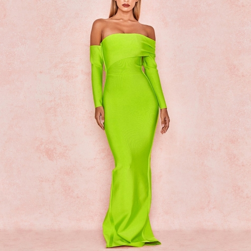 Adyce 2019 New Spring Sexy Women Bandage Dress Long Sleeve Yellow Green Draped Off Shoulder Maxi Celebrity Evening Party Dresses