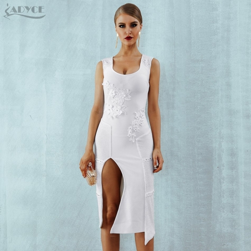 ADYCE New Summer Women Bodycon Bandage Dress Vestidos Verano Sexy White Sleeveless Clubwears Celebrity Evening Party Dress