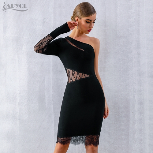 ADYCE 2019 New Summer One Shoulder Bandage Dress Women Sexy Black Lace Bodycon Club Dress Vestidos Celebrity Evening Party Dress