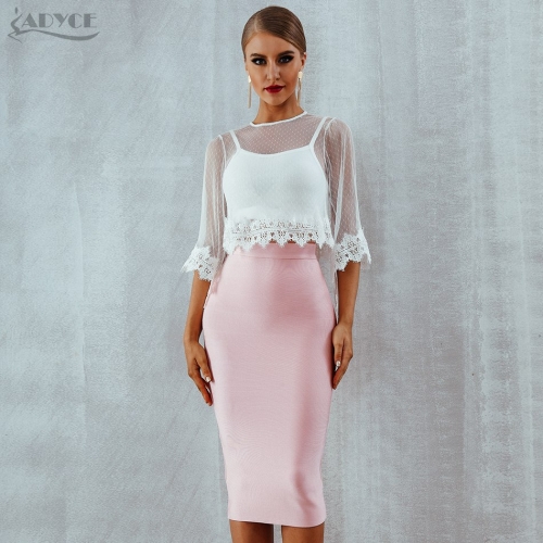 Adyce Summer Bandage Sets Chic Fashion Club Crop Tops&Skirt 2 Two Pieces Lace Hollow Out Celebrity Evening Party Dress Sets