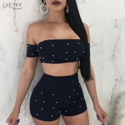 Adyce New Fashion Summer Women Sets Top &amp; Pants 2 Two Pieces Set Slash Neck Beading Night Out Celebrity Evening Party Sets