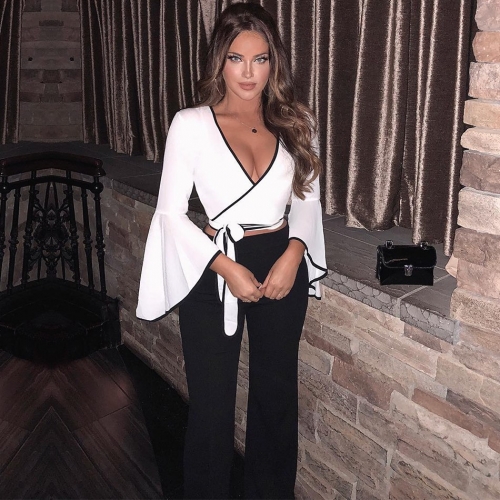 Adyce 2019 New Spring Celebrity Party Dress Women 2 Two Pieces Set Top&amp; Pants Sexy Long Flare Sleeve Club Bandage Dress Vestidos