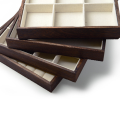 FANXI Wholesale Custom New Wooden Jewellery Trays With Linen Insert For Ring Earrings Necklace Bracelet Showcase Baking wood Jewelry Display Tray | FANXI