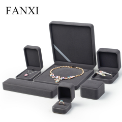 FANXI Wholesale Custom Logo Jewellery Packaging Boxes For Ring Earrings Necklace Bangle Bracelet And Watch Packing Gray Velvet Jewelry Box