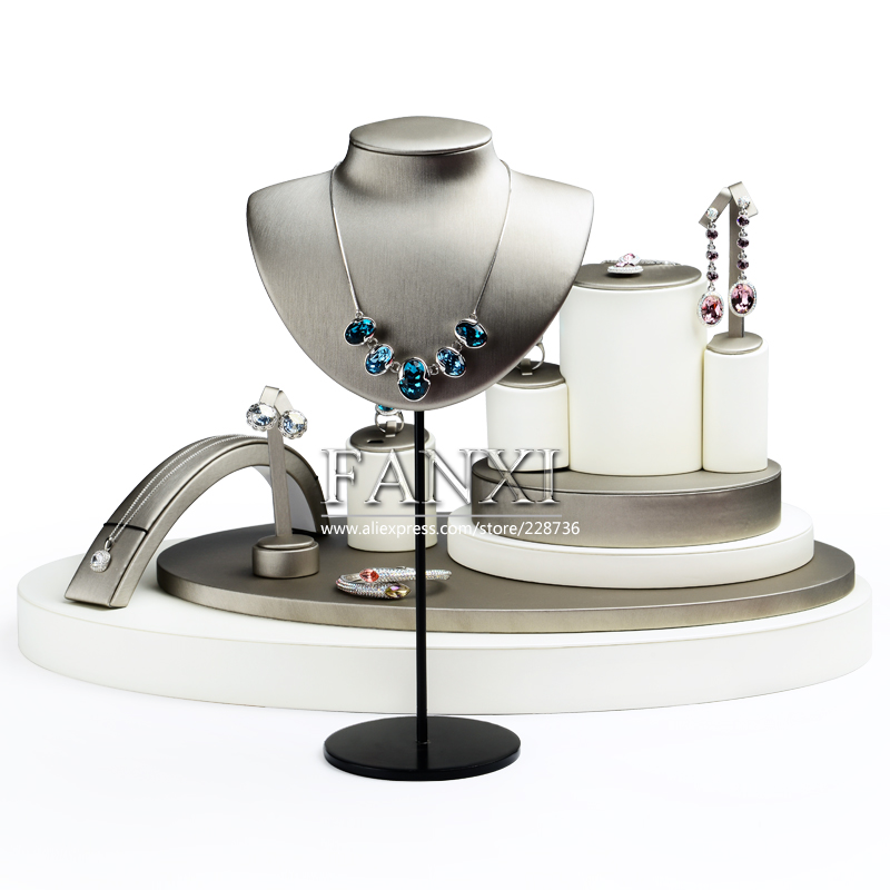 FANXI Wholesale Custom Jewellery Exhibitor Organizer Set For Ring Necklace Bracelet Shop Showcase Luxury PU Leather Jewelry Display
