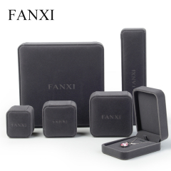 FANXI Wholesale Custom Logo Jewellery Packaging Boxes For Ring Earrings Necklace Bangle Bracelet And Watch Packing Gray Velvet Jewelry Box