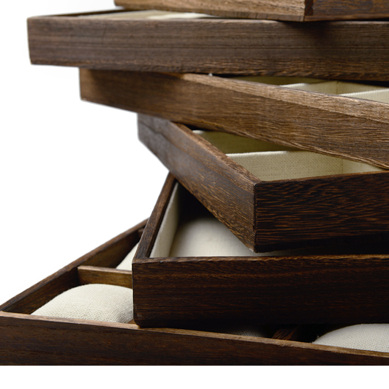 FANXI Wholesale Custom New Wooden Jewellery Trays With Linen Insert For Ring Earrings Necklace Bracelet Showcase Baking wood Jewelry Display Tray | FANXI