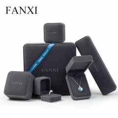 FANXI Wholesale Custom Logo Jewellery Packaging Boxes For Ring Earrings Necklace Bangle Bracelet And Watch Packing Gray Velvet Jewelry Box
