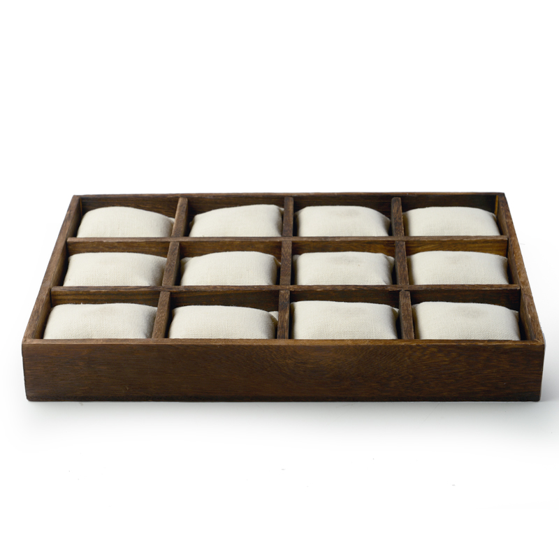 FANXI Custom Baking wood Jewelry Trays With Linen Pillows For Bangle Bracelet Showcase Wooden Watch Display Tray