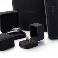 FANXI Custom Logo Plastic Packaging Boxes For Ring Necklace Earrings Bracelet Storage Black Velvet Jewelry Gift Box