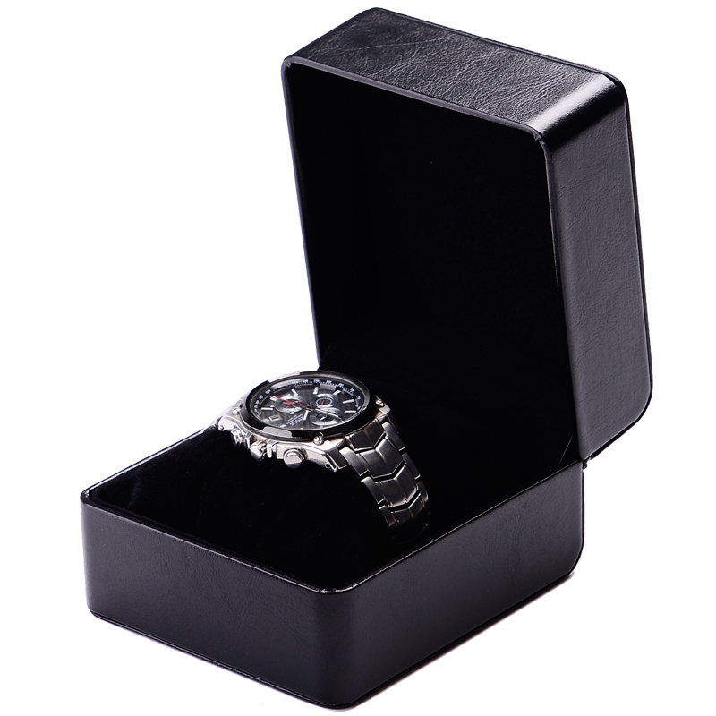 FANXI Custom OEM Plastic Gift Boxes With Velvet Cushion For Bangle Bracelet Black PU Leather Watch Packaging Box