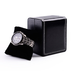 FANXI Custom OEM Plastic Gift Boxes With Velvet Cushion For Bangle Bracelet Black PU Leather Watch Packaging Box