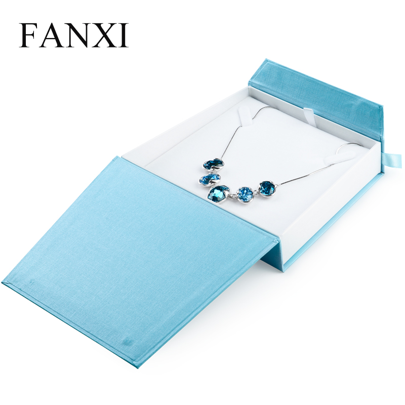 FANXI Custom Logo Cardboard Packaging Boxes With Magnetic And Velvet Insert For Jewellery Ring Necklace Bracelet Bangle Blue Jewelry Paper Gift Box