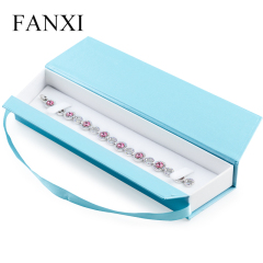FANXI Custom Logo Cardboard Packaging Boxes With Magnetic And Velvet Insert For Jewellery Ring Necklace Bracelet Bangle Blue Jewelry Paper Gift Box