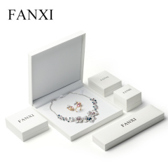 FANXI Custom Logo OEM Plastic Packaging Boxes For Ring Pendant Necklace Bracelet Storage White Leatherette Paper Jewelry Box