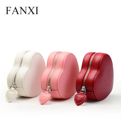 FANXI Custom Logo Jewellery Packaging Boxes With Velvet Pouch Insert For Bangle Bracelet And Beads Heart Shaped PU Leather Jewelry Gift Box