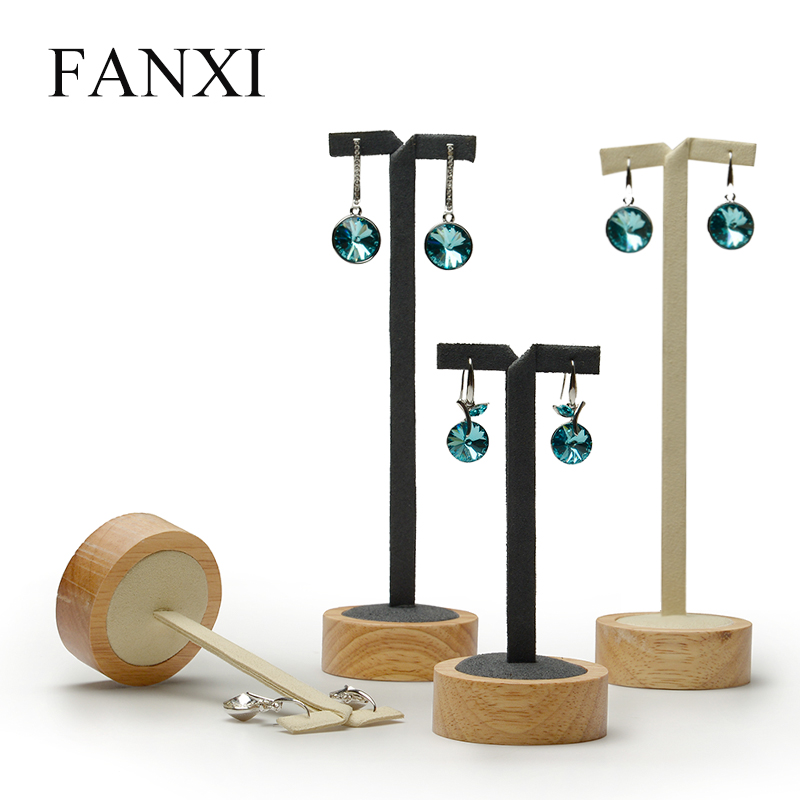 FANXI Wholesale Wooden Jewelry Exhibitor Organizer With Metal Rack For Ear Stud Custom Earrings Display Holder