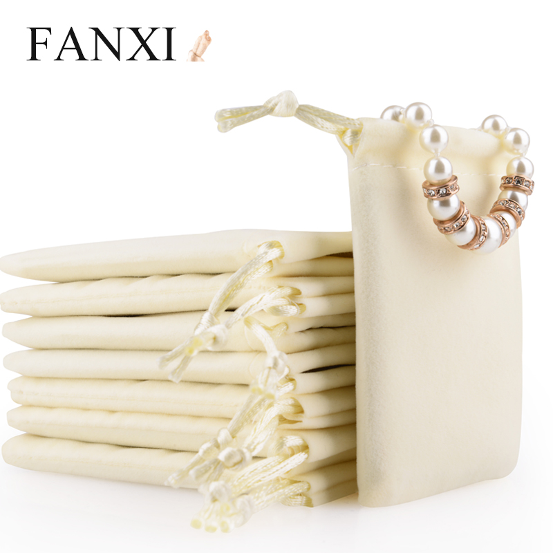 FANXI Custom Logo Packaging Bags For Gift Jewellery Ring Necklace Bracelet Bangle Party Favors Black Drawstring Velvet Jewelry Pouch