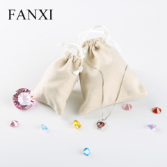 FANXI Wholesale Pouch Bag with Drawstring For Gift Jewellery Packing Custom Logo Luxury Beige Double-Face Suede Jewelry Pouch