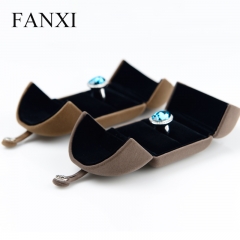 FANXI Custom Logo Plastic Jewelry Packaging Boxes With Button Luxury Double-door Gray Velvet Jewellery Box