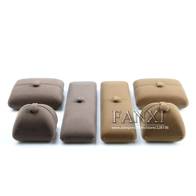 FANXI Custom Logo Plastic Jewelry Packaging Boxes With Button Luxury Double-door Gray Velvet Jewellery Box