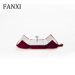 FANXI Wholesale Custom Logo Wine Red Double Door Packaging Boxes With Button For Ring Double Ring Necklace Bangle Bracelet Jewelry Velvet Gift Box