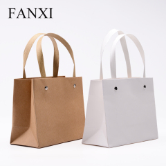 FANXI Wholesale White And Brown Gift Bags With Handle For Jewelry Gift Cloth Storage Custom Kraft Paper Bag